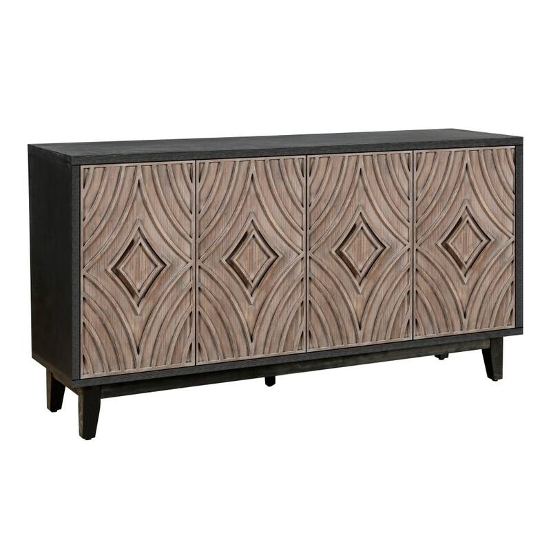 HomeRoots 60" Charcoal and Brown Distressed Wood Sideboard with Four Doors - 60' X '32.28' X '15.6