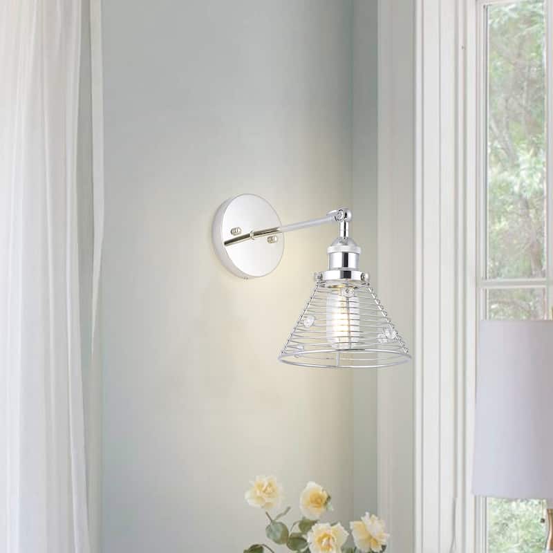 10-inch 1-Light Chrome Swing Arm Wall Sconce with Crystal Shade