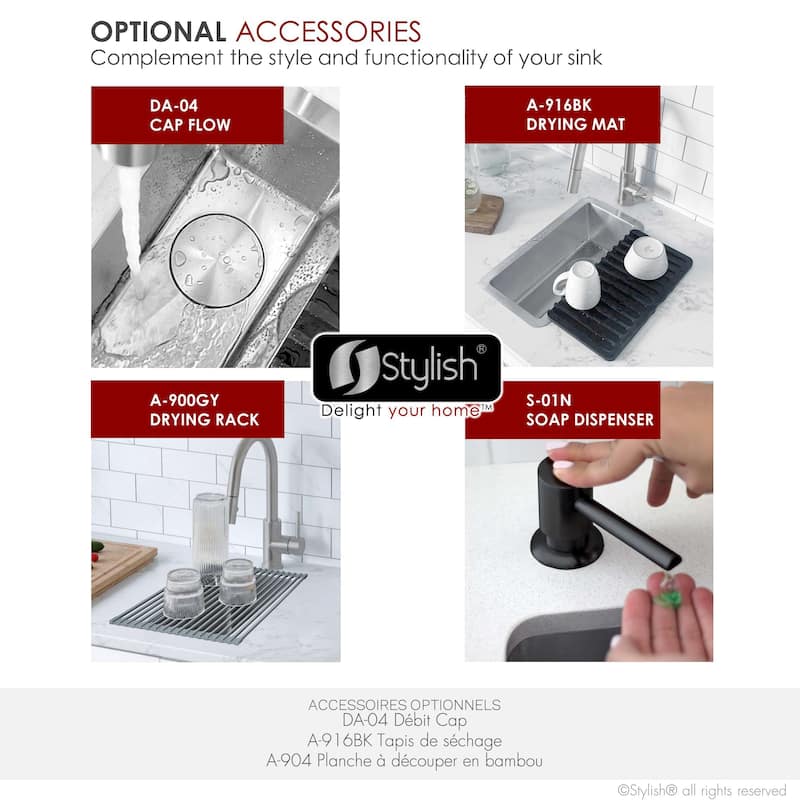 STYLISH 9 inches L x 18 inches W Dualmount Single Bowl 18 Gauge Bar Sink with Grid and Strainer