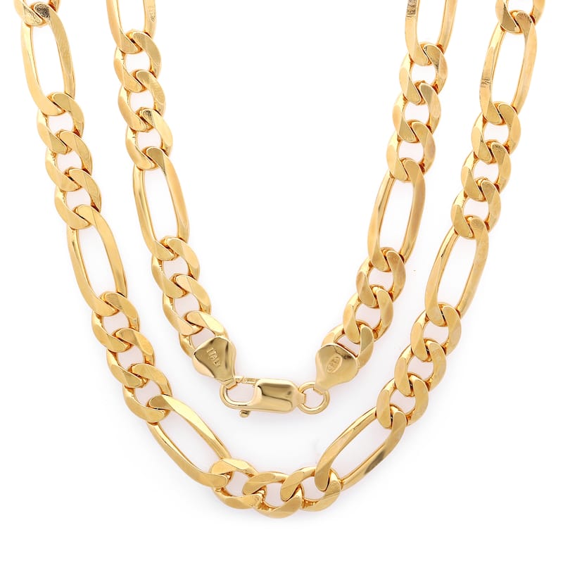 Gold Plated Silver 7.5mm Figaro Chain Necklace by Roberto Martinez - 22 Inch