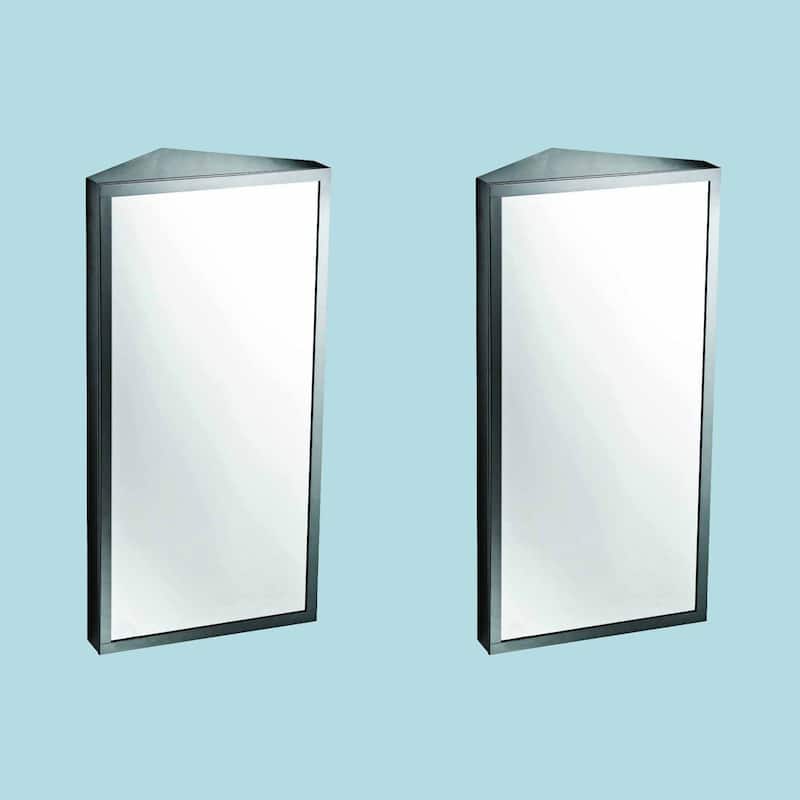 Stainless Steel Corner Medicine Cabinet Wall Mount 3 Shelves Bathroom Storage (Set of 2) - N/A