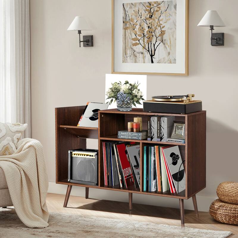 Large record player stand/record storage cabinet/CD cabinet - Brown