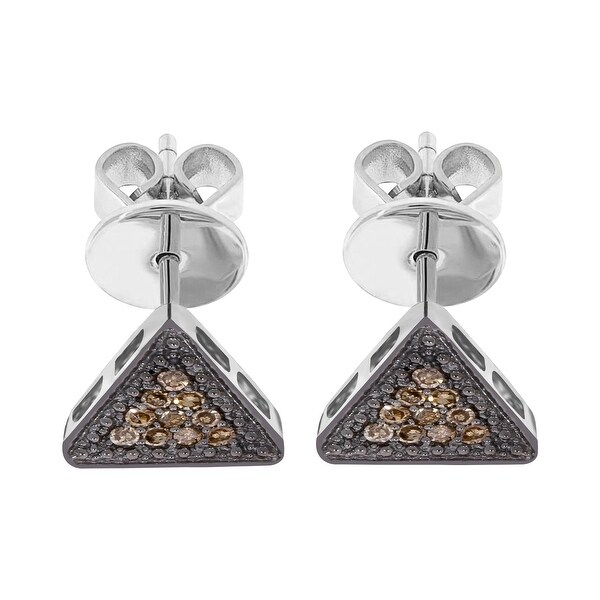 14k White Gold Prism Jewel Natural Brown Diamond Triangle Shaped Push Back Stud Earrings