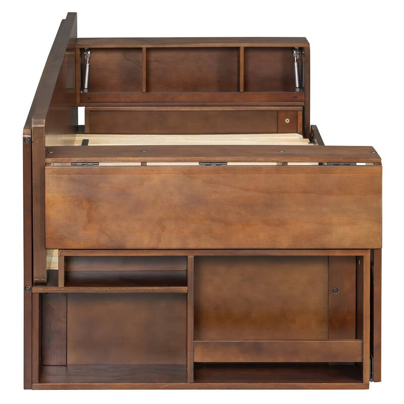 Multifunctional Sofa Bed Convertible Daybed with Removable Integrated Desk/Hydraulic Side Table/Storage Drawers for Small Spaces