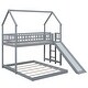 preview thumbnail 7 of 25, Twin over Full House Bunk Bed with Slide, Built-in Ladder & Full-Length Guardrail, Grey