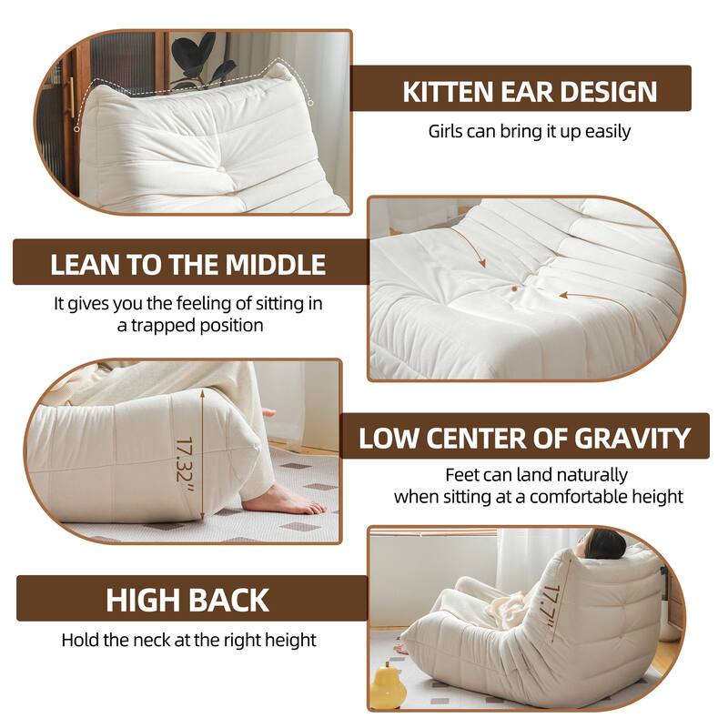 Ergonomic Sofa Sack Chair, Comfy Lazy Floor Sofa Armless Lounge Chair, Memory Foam Chair