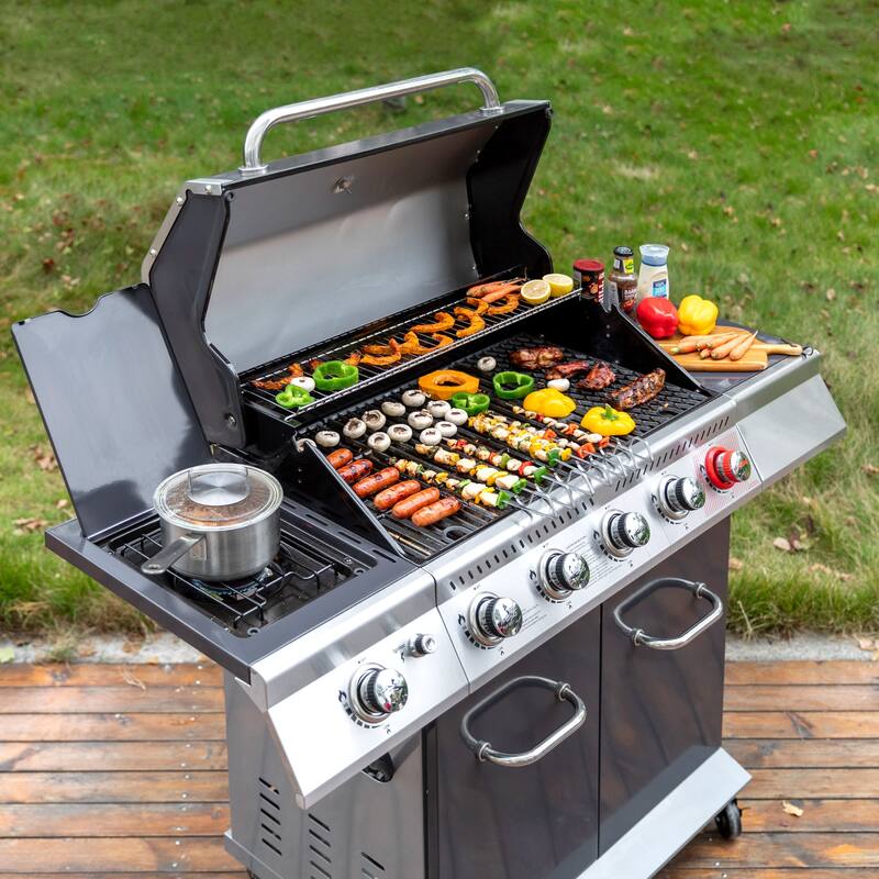 Royal Gourmet 5-Burner Gas Grill with Sear Burner & Side Burner, Grey