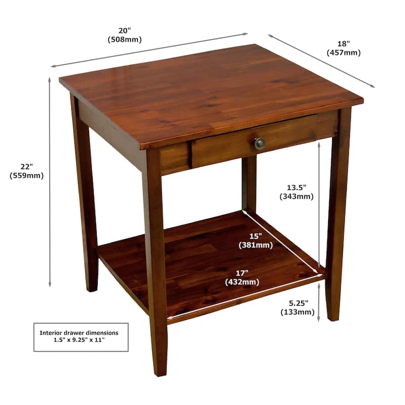 Porch & Den Holly Hill Solid Acacia 1-Drawer End Table