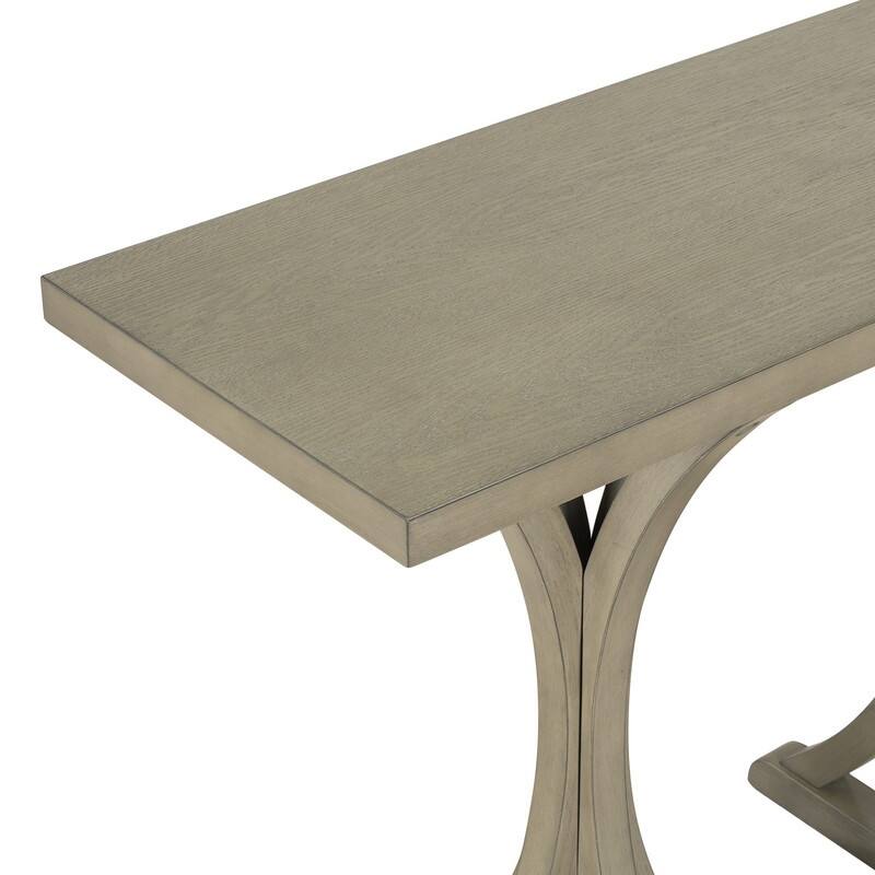 Wooden Console Table, Farmhouse Entryway Table with Oak Veneer Top and Rubberwood Curved Legs