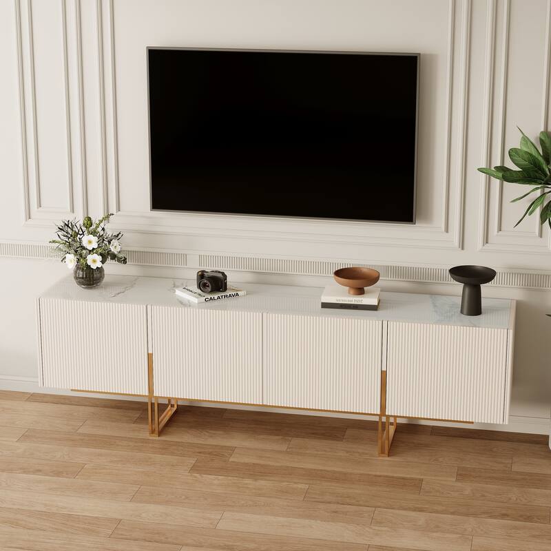 78.7'' TV Stand, Entertainment Center with Faux Marble Top