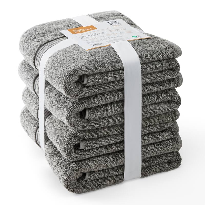 TOWN & COUNTRY EVERYDAY 4-Piece Solid Dobby Border Bath Towel Set - 30"x58"