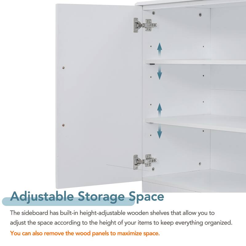 Wooden Storage Sidboard Cabinet with 4 Doors Large Storage Space, Buffet Cabinet with Adjustable Shelves and Silver Handles