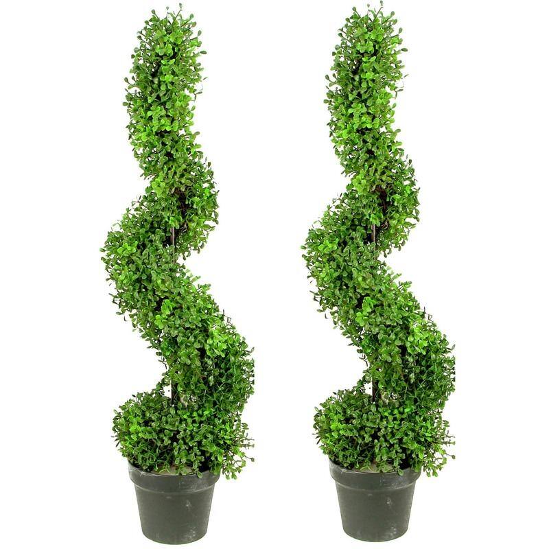 GTR4633-NATURAL-2 3-foot Faux Boxwood Spiral Topiary Plant in Plastic ...