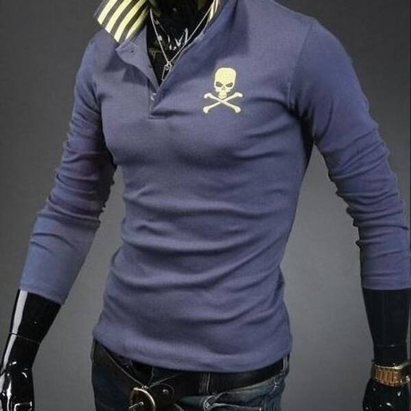 Shop Korean Men S Slim Stretch Cotton Skull Printed Polo Shirt