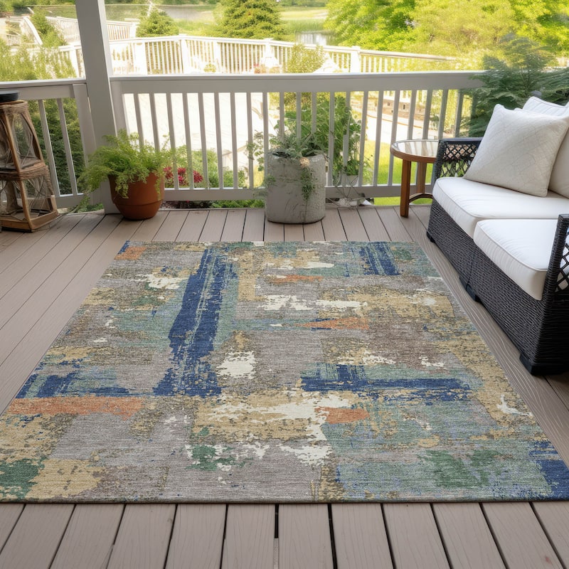 Machine Washable Indoor/Outdoor Casual Contemporary Chantille Rug - Taupe - 3' x 5'