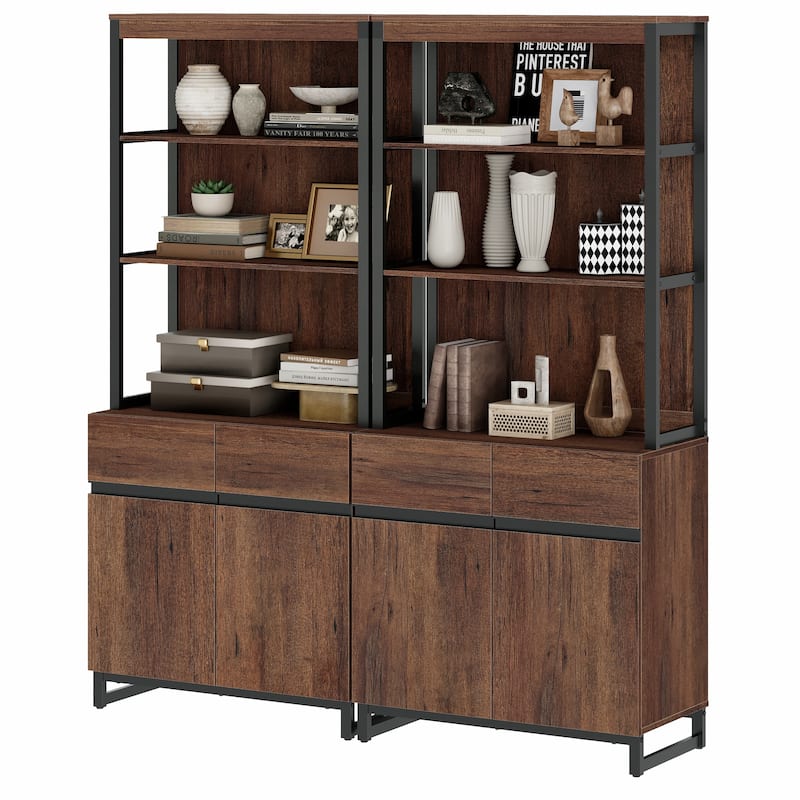 WAMPAT Modern 72" Tall Bookcase with Metal Base and Adjustable Shelves, Library Book Shelf with Storage Cabinet