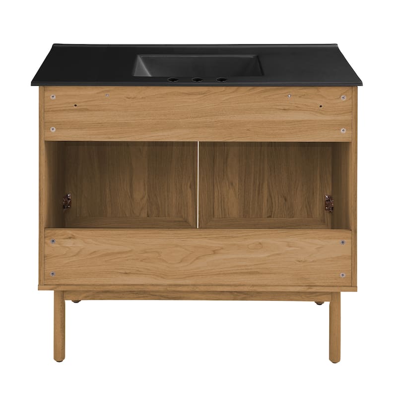 Classe 36 In. Oak Bathroom Vanity With Black, 3-Hole Ceramic Sink Top
