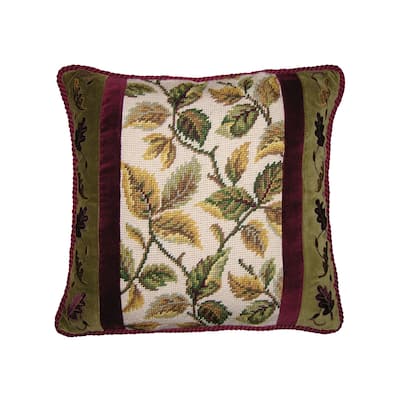 14" x 14" Falling Leaves #2 Needlepoint/Embroidered Thanksgiving Throw Pillow