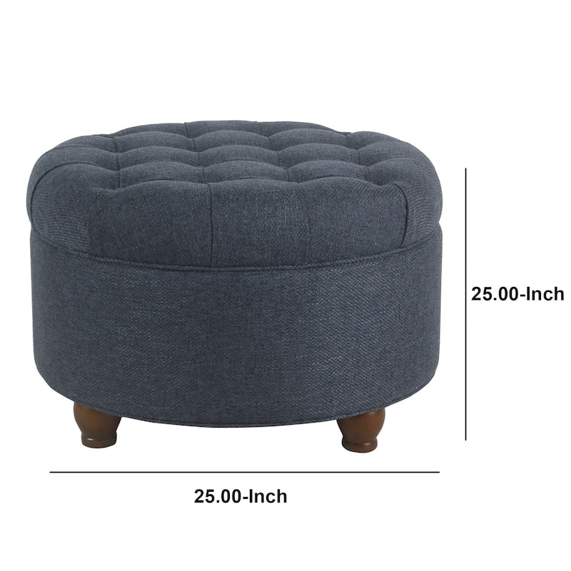 Fabric Upholstered Wooden Ottoman with Tufted Lift Off Lid Storage, Navy Blue