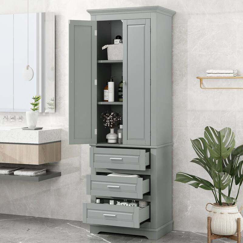 GDFStudio - Ashton Tall Storage Cabinet with Drawers, Adjustable Shelves