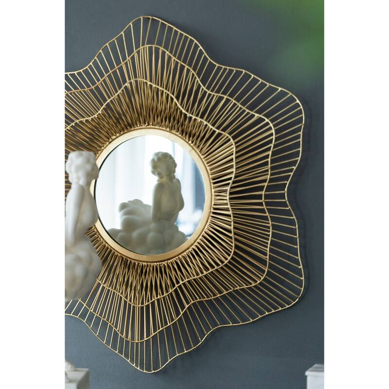 Metal Wall Mounted Mirror - Home Decor for Bathroom, Living Room - Gold