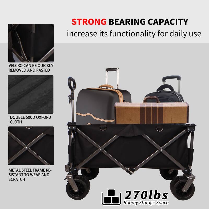 Collapsible Utility Wagon - 360° Rotating Wheels, Steel Frame, 200 lb Load, Compact Storage