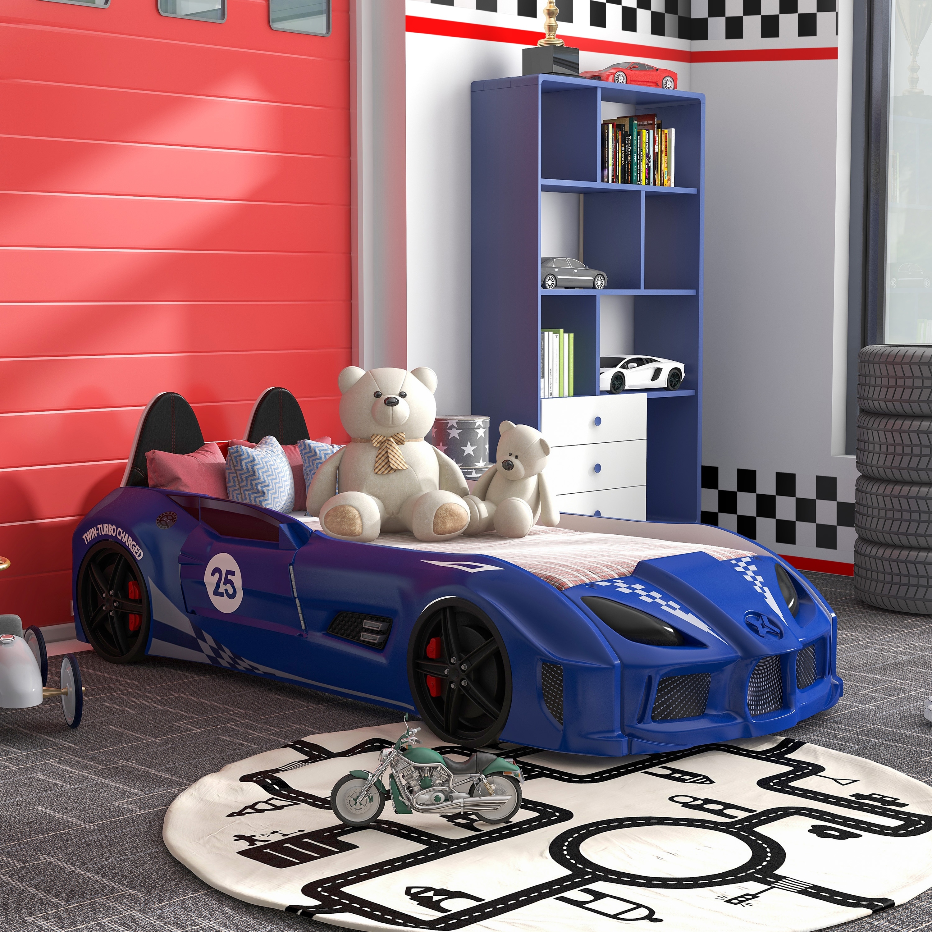Twin car store bed with lights