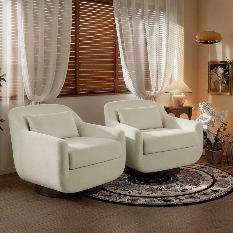 Chenille 360-Degree Swivel Chairs With Lumbar Pillow (Set of 2) - Light Sand