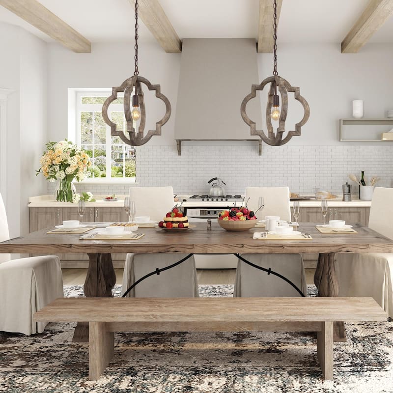 Modern Farmhouse 1/3-Light Wood Rustic Chandelier Lantern for Kitchen Island