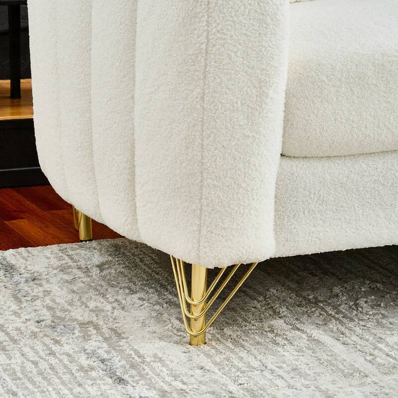 63" Chenille Loveseat Sofa, Modern Tufted 2-Seater Couch with Gold Metal Legs, Deep Plush Living Room Sofa for Apartments