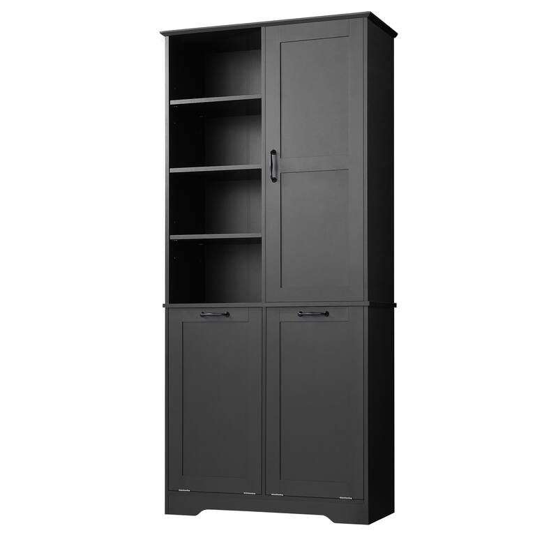 Bathroom Storage Cabinet with Doors and Tilt-Out Laundry Hamper