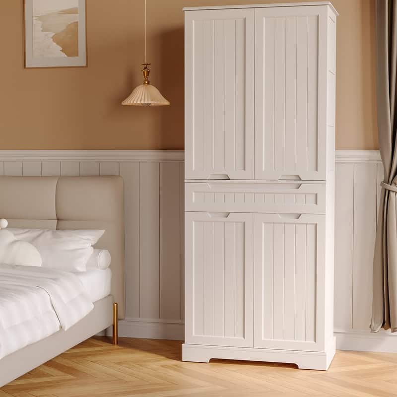 71" Freestanding Modern 4 Doors Kitchen Storage Pantry Cabinet with Shelves and Drawers Tall Kitchen Storage Cabinet Organizer
