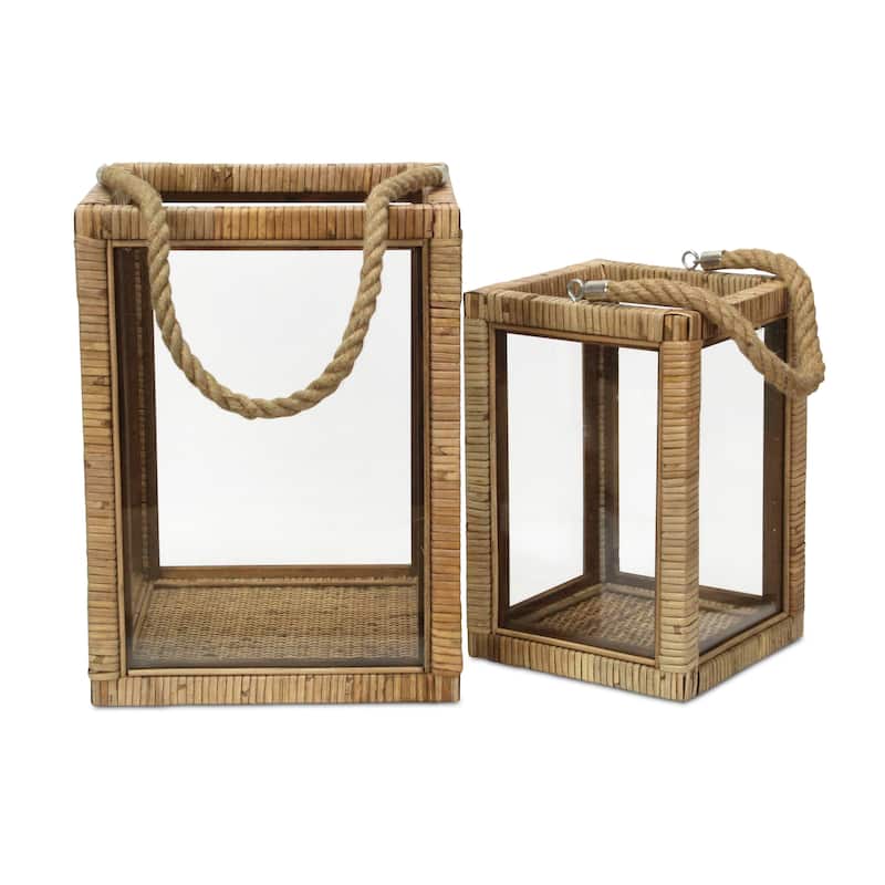 Roussilon Set of 2 Rattan Wrapped Wood Lanterns