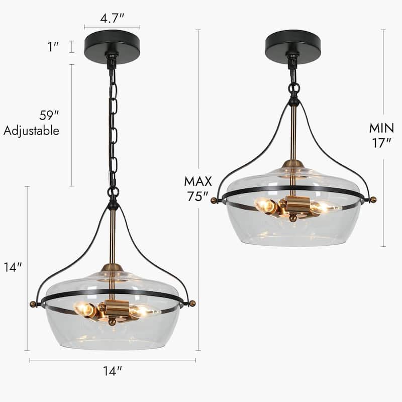 Zelena Modern Farmhouse Black Gold Chandelier 3-Light Glass Pendant Light for Kitchen Island Dining Room