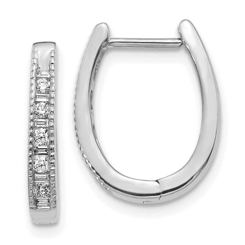 Curata 14k White Gold Diamond Hoop Earrings - 16x13mm Wide 2mm Thick