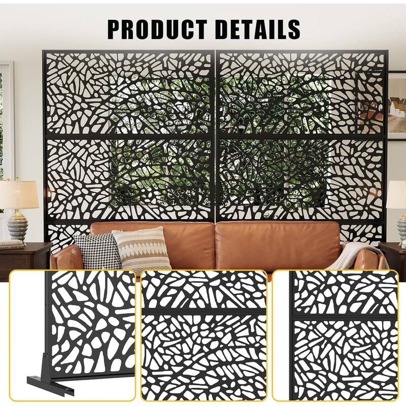 Freestanding Weatherproof Garden Divider Panel Privacy Screen, Fence for Patio Deck Backyard, Web Pattern