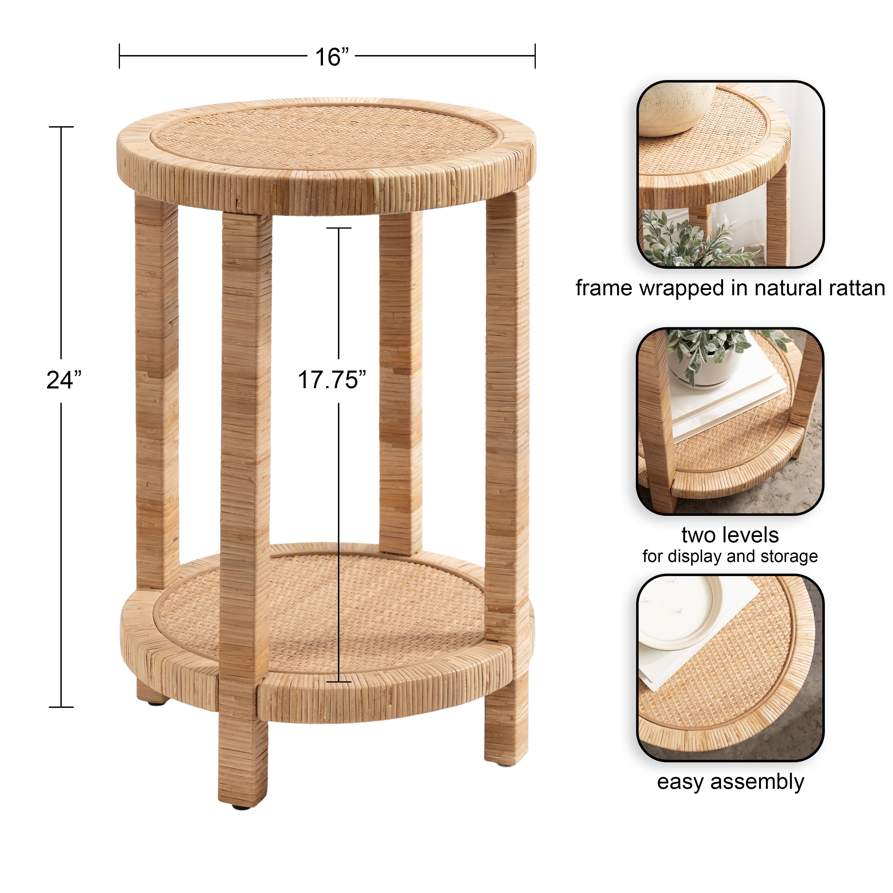 Kate and Laurel Rafina Rattan Side Table - 16x16x24 - Overstock