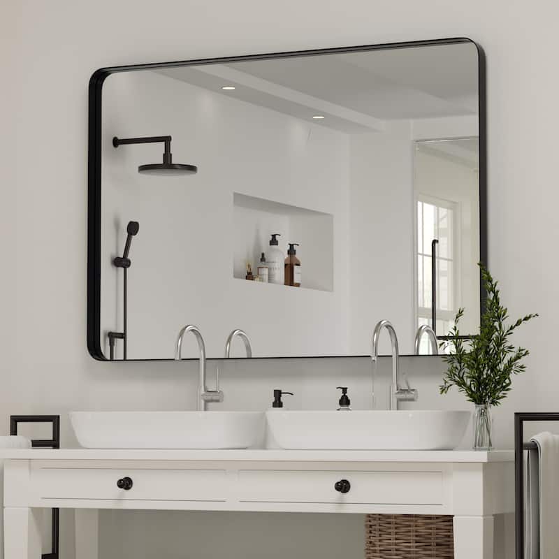 Wall Mirror Vanity Mirror Bathroom Mirror with Round Corner (1 Piece) - 30W * 40H Inches - Black