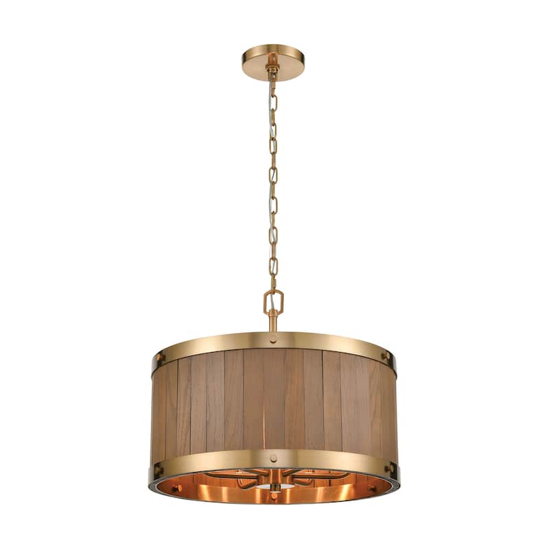 Elk Home Wooden Barrel Satin Brass Metal 6 Light Chandelier