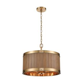 Elk Home Wooden Barrel Satin Brass Metal 6 Light Chandelier