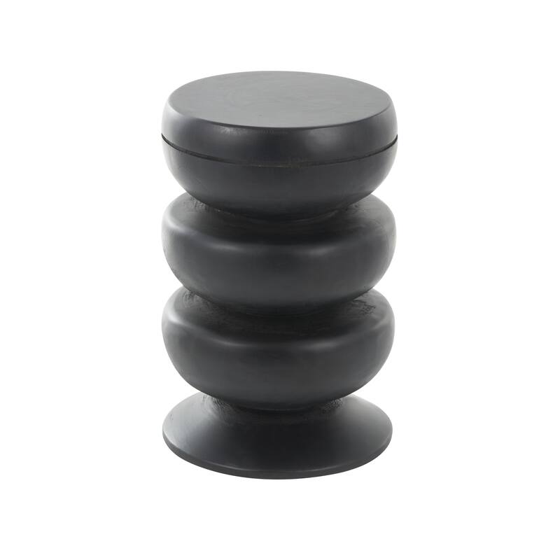 Wood Geometric Handmade Carved Bubble Inspired Side End Accent Table - Black - Roche River Decor