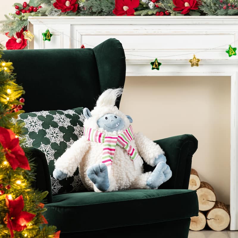 Glitzhome Fabric Christmas Yeti Snowman Highland Cow Shelf Sitters or Standing Figurines Decor - Blue Yeti Shelf Sitter