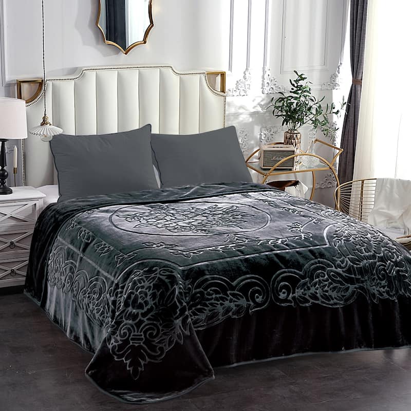 Embossed Floral Bed Blanket 85"x95" - 9lbs