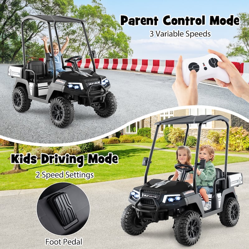 Kids Ride On Golf Cart with Remote 24V Rechargeable Battery USB Music and Sun Awning - 53.5" × 28" × 45" (L x W x H)