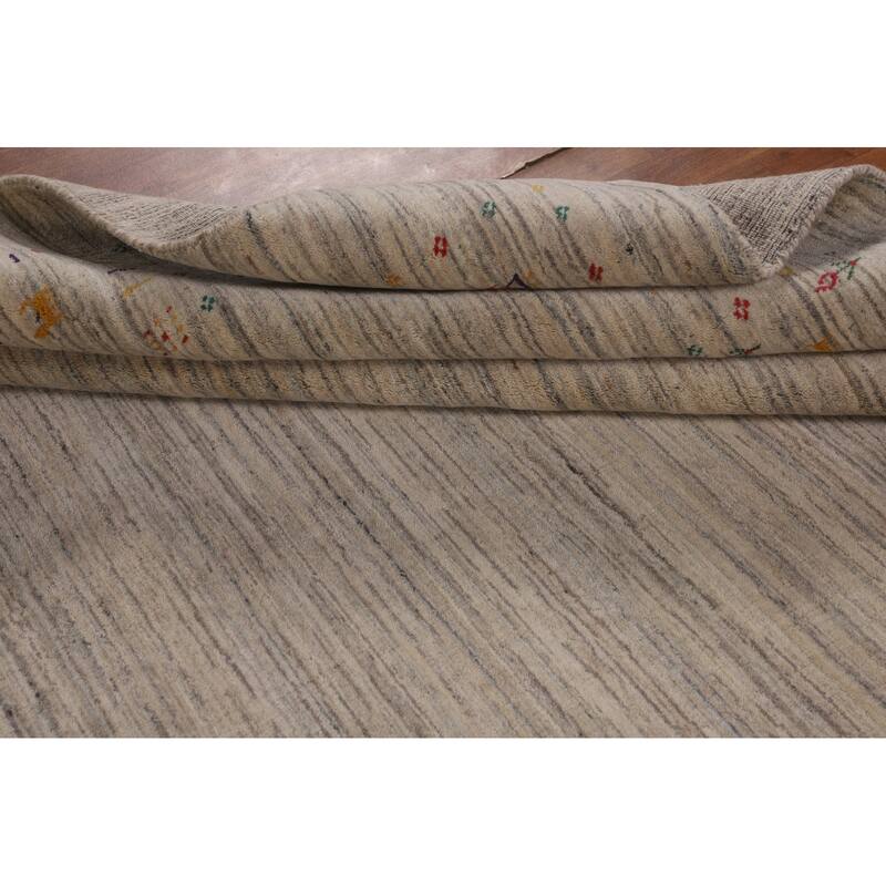 Striped Gabbeh Square Indian Square Area Rug Hand-Knotted Wool Carpet - 7'9"x 8'1"