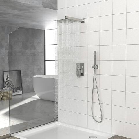 Pressure Balancing Rain Shower System Rough-in Valve Trim Kit Shower Faucet Set Complete Square Brushed Nickel