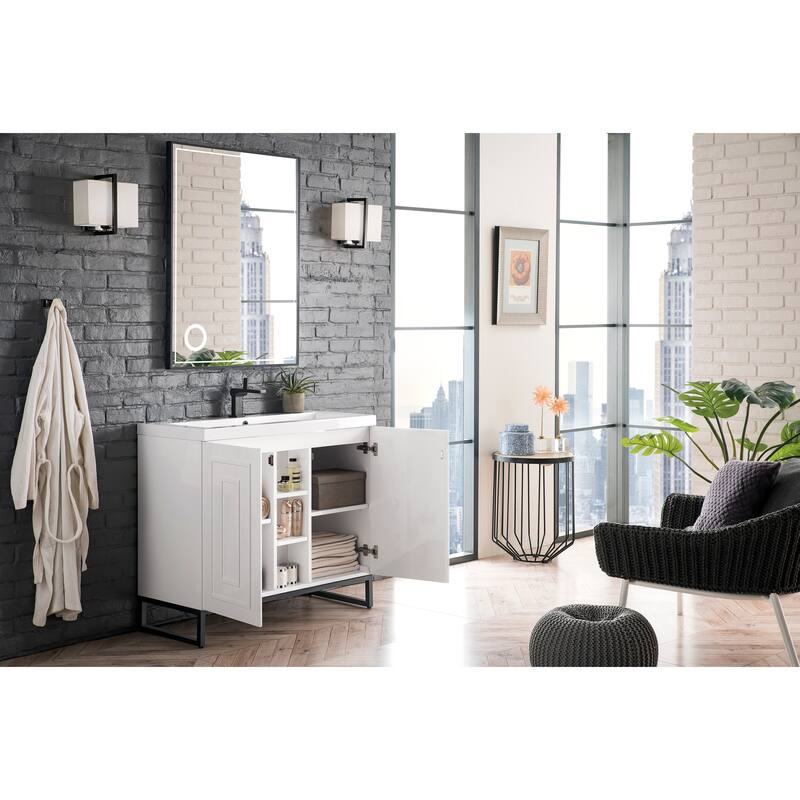 James Martin Vanities Alicante 39.5" Single Vanity Cabinet, Glossy White w/ White Glossy Composite Stone Top