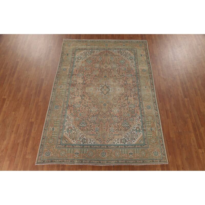 Distressed Tabriz Persian Vintage Rug Bedroom Handmade Wool Carpet - 6'10" x 9'8"