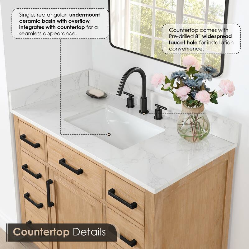 Altair Gavino Bath Vanity with Grain White Composite Stone Top, no Mirror
