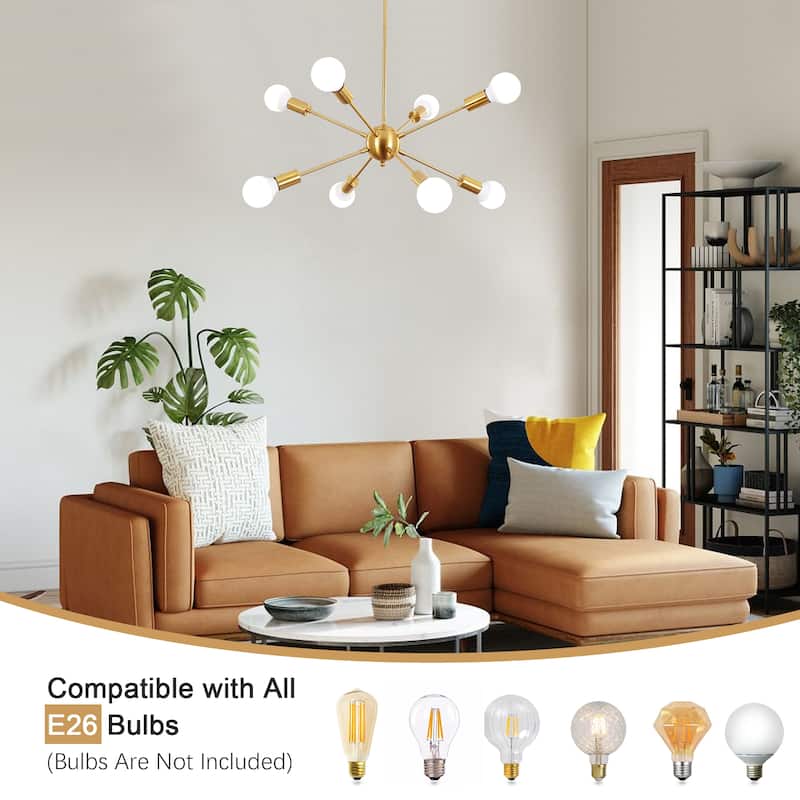8-Light Mid Century Modern Linear Sputnik Chandelier for Bedroom Living Room Dining Room Kitchen Foyer - N/A